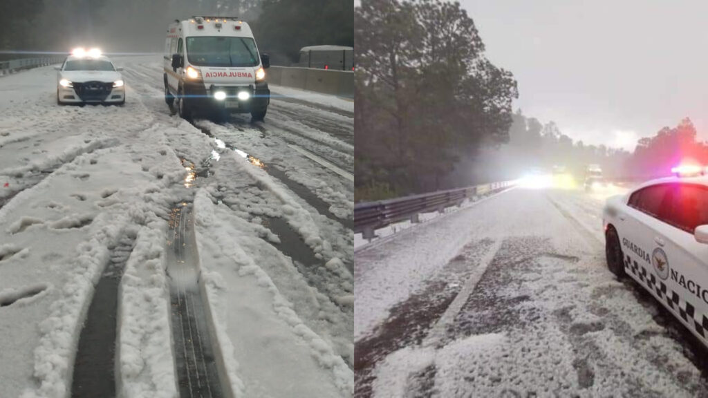 Fuerte granizada sorprendió en la México-Puebla, graves afectaciones en Ixtapaluca, Edomex